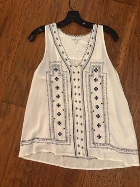 Sleeveless White Embroidered V-Neck Top by joie